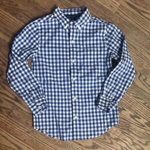 Janie and Jack Boys Gingham Poplin Shirt Navy white Size 6 EUC